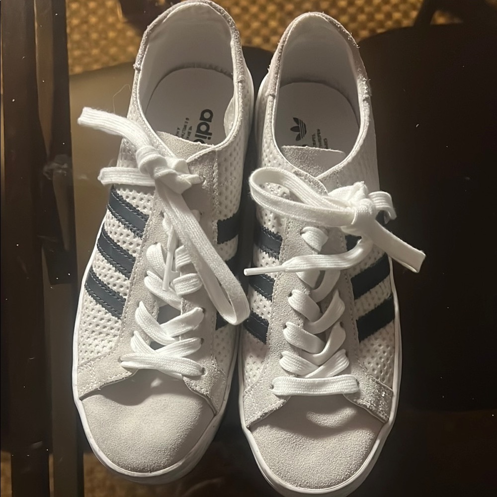 Adidas White Sneakers with Black Stripes